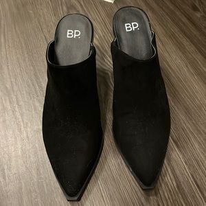 BP slide on black heeled mules